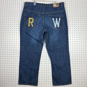 Rocawear Logo Y2K Baggy Jeans 40x32 Blue Punk Streetwear‎ Skate Wide Leg Denim